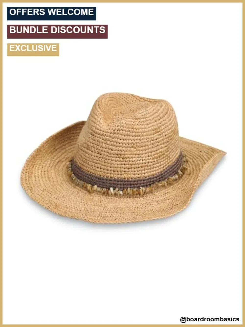 Women's Raffia Straw Cowboy Hat Wide Brim Adjustable Sun Protection
